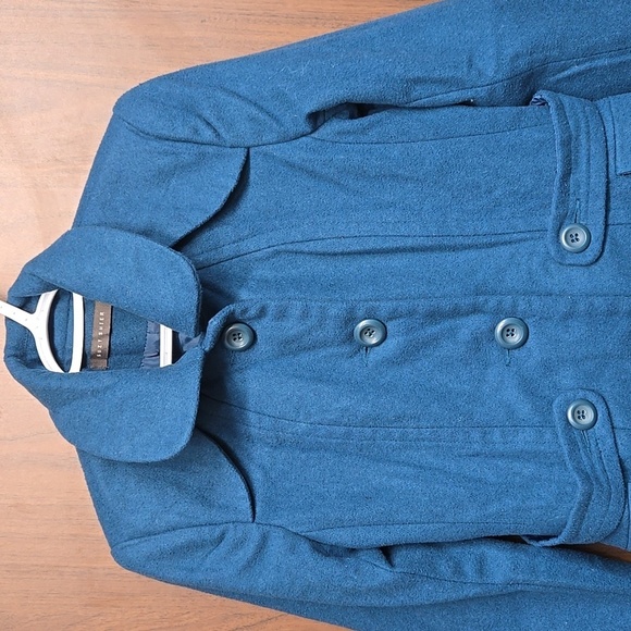 Suzy Shier Size XS Blue Button Down Midi Length Pea Coat - Picture 2 of 9